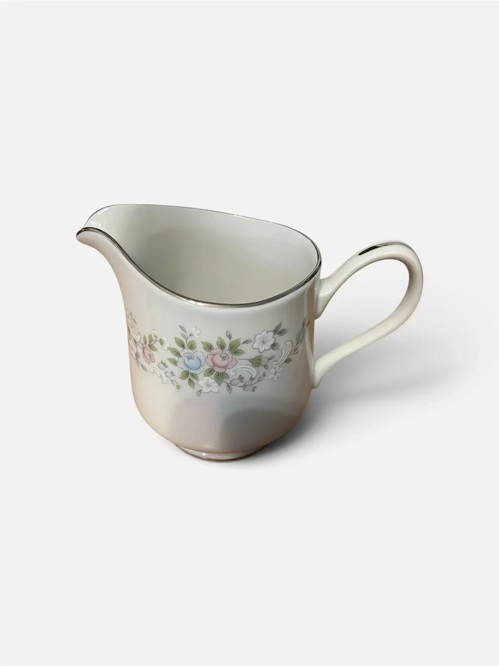 Floral Porcelain Creamer Pitcher in Cream with Pastel Accents
